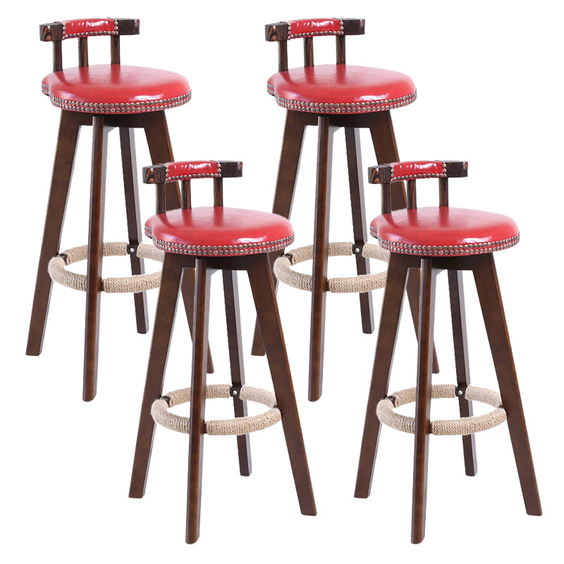 Modern Rotatable Backrest Counter Stool Wood Cafe Bar Stool with Leather Cushion and Pedal Burgundy 4 Piece Set Clearhalo 'Bar Furniture' 'Bar Stools' 'bar_stools' 'furn' 'furn_bar_stools' 'Furniture' 'furniture_bar_stools' 'Kitchen & Dining Furniture' 4927026