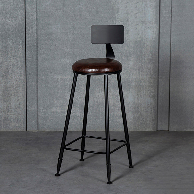 Industrial Armless Backrest Counter Stool Iron Milk Tea Shop Bar Stool with Cushion Brown 1 Piece Clearhalo 'Bar Furniture' 'Bar Stools' 'bar_stools' 'furn' 'furn_bar_stools' 'Furniture' 'furniture_bar_stools' 'Kitchen & Dining Furniture' 4927179