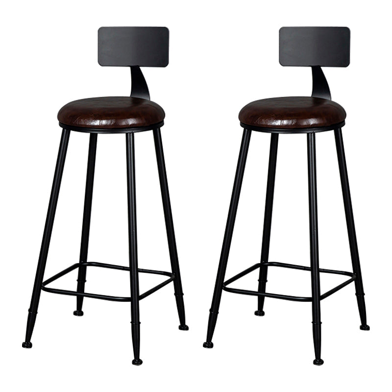 Industrial Armless Backrest Counter Stool Iron Milk Tea Shop Bar Stool with Cushion Brown 2 Piece Set Clearhalo 'Bar Furniture' 'Bar Stools' 'bar_stools' 'furn' 'furn_bar_stools' 'Furniture' 'furniture_bar_stools' 'Kitchen & Dining Furniture' 4927180
