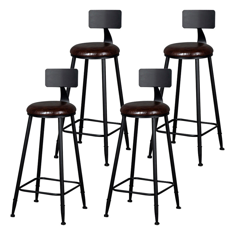 Industrial Armless Backrest Counter Stool Iron Milk Tea Shop Bar Stool with Cushion Brown 4 Piece Set Clearhalo 'Bar Furniture' 'Bar Stools' 'bar_stools' 'furn' 'furn_bar_stools' 'Furniture' 'furniture_bar_stools' 'Kitchen & Dining Furniture' 4927181