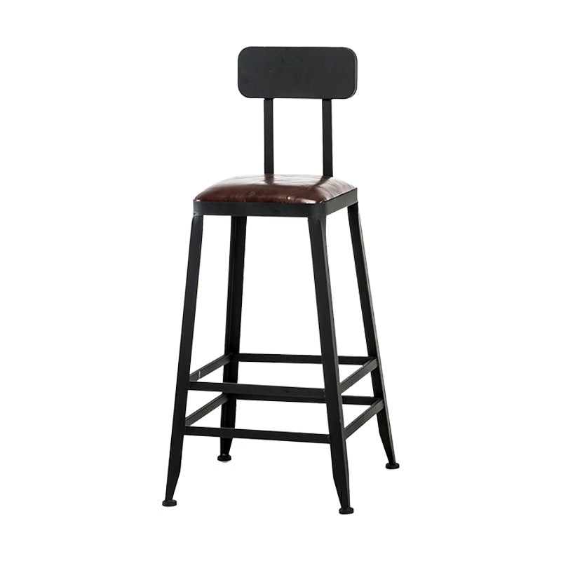 Industrial Armless Backrest Counter Stool Iron Cafe Bar Stool with Leather Cushion With Back 1 Piece Counter Stool(26"H) Clearhalo 'Bar Furniture' 'Bar Stools' 'bar_stools' 'furn' 'furn_bar_stools' 'Furniture' 'furniture_bar_stools' 'Kitchen & Dining Furniture' 4927185