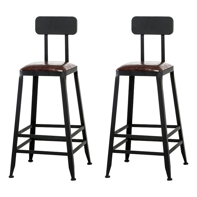Industrial Armless Backrest Counter Stool Iron Cafe Bar Stool with Leather Cushion With Back 2 Piece Set Counter Stool(26"H) Clearhalo 'Bar Furniture' 'Bar Stools' 'bar_stools' 'furn' 'furn_bar_stools' 'Furniture' 'furniture_bar_stools' 'Kitchen & Dining Furniture' 4927186