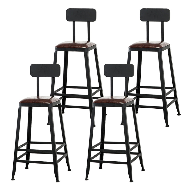 Industrial Armless Backrest Counter Stool Iron Cafe Bar Stool with Leather Cushion With Back 4 Piece Set Counter Stool(26"H) Clearhalo 'Bar Furniture' 'Bar Stools' 'bar_stools' 'furn' 'furn_bar_stools' 'Furniture' 'furniture_bar_stools' 'Kitchen & Dining Furniture' 4927188