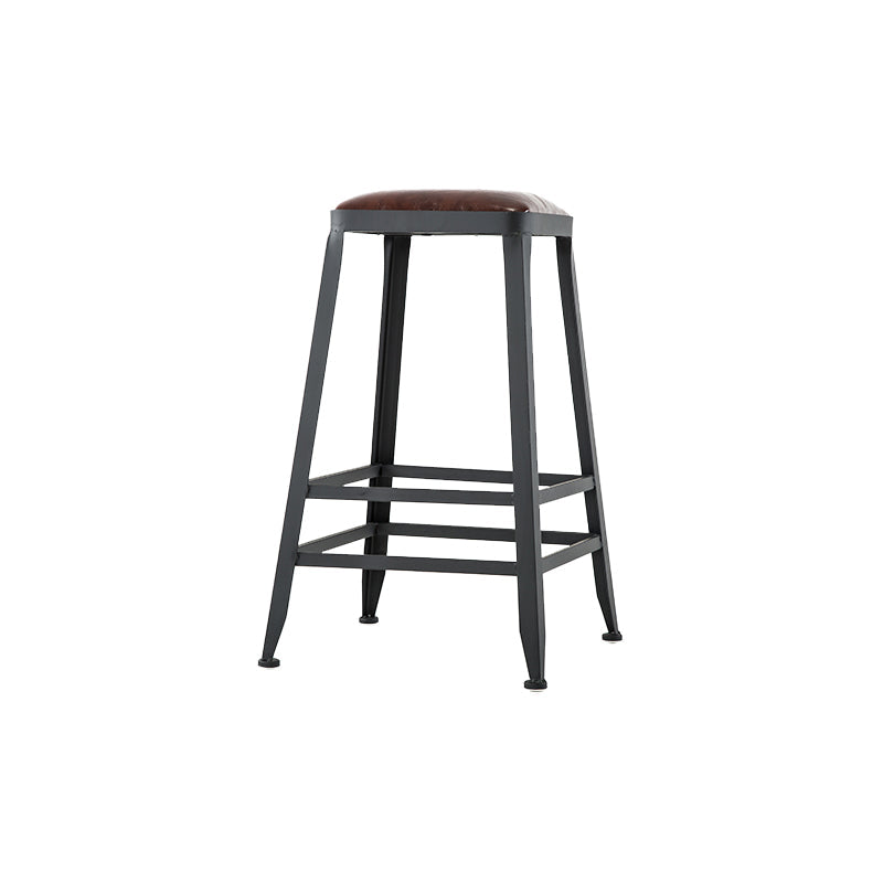 Industrial Armless Backrest Counter Stool Iron Cafe Bar Stool with Leather Cushion Backless 1 Piece Counter Stool(26"H) Clearhalo 'Bar Furniture' 'Bar Stools' 'bar_stools' 'furn' 'furn_bar_stools' 'Furniture' 'furniture_bar_stools' 'Kitchen & Dining Furniture' 4927190