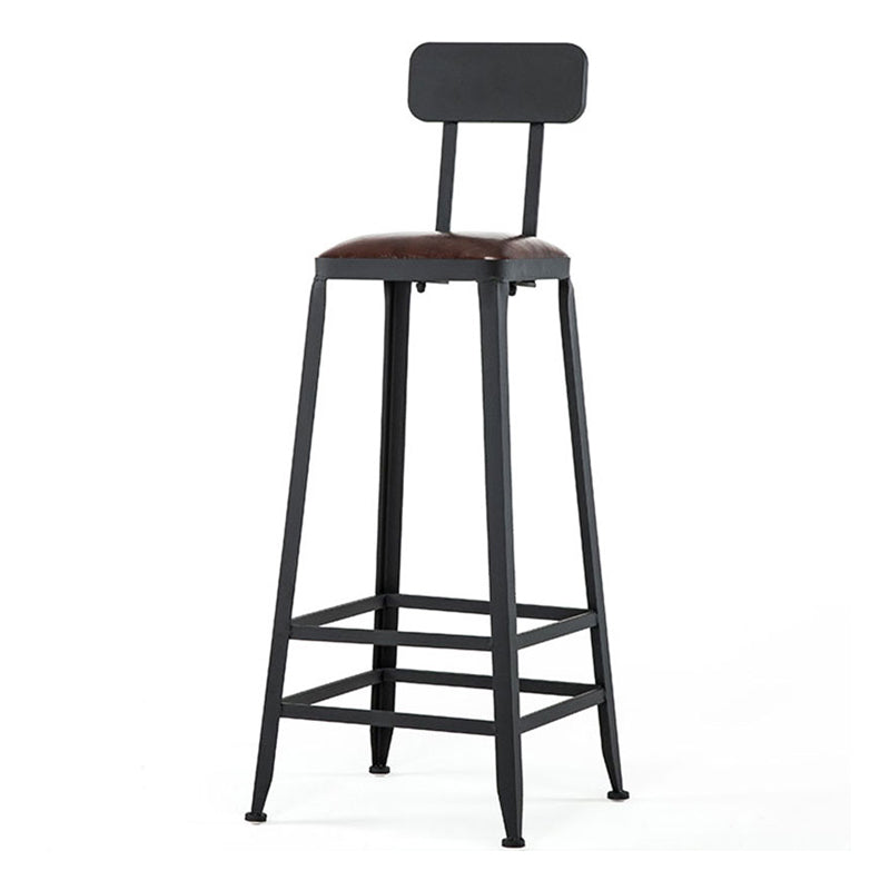 Industrial Armless Backrest Counter Stool Iron Cafe Bar Stool with Leather Cushion Clearhalo 'Bar Furniture' 'Bar Stools' 'bar_stools' 'furn' 'furn_bar_stools' 'Furniture' 'furniture_bar_stools' 'Kitchen & Dining Furniture' 4927192