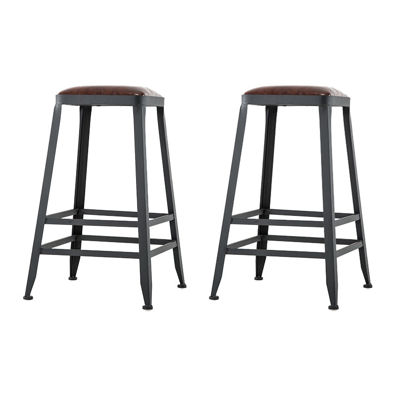 Industrial Armless Backrest Counter Stool Iron Cafe Bar Stool with Leather Cushion Backless 2 Piece Set Counter Stool(26"H) Clearhalo 'Bar Furniture' 'Bar Stools' 'bar_stools' 'furn' 'furn_bar_stools' 'Furniture' 'furniture_bar_stools' 'Kitchen & Dining Furniture' 4927193