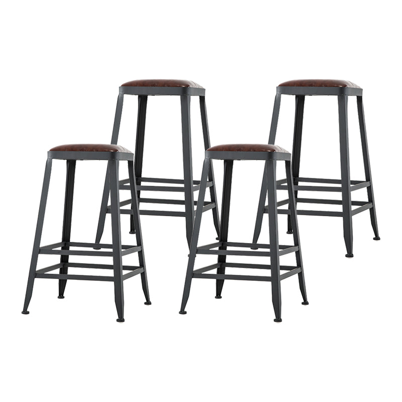 Industrial Armless Backrest Counter Stool Iron Cafe Bar Stool with Leather Cushion Backless 4 Piece Set Counter Stool(26"H) Clearhalo 'Bar Furniture' 'Bar Stools' 'bar_stools' 'furn' 'furn_bar_stools' 'Furniture' 'furniture_bar_stools' 'Kitchen & Dining Furniture' 4927195