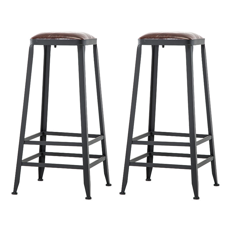Industrial Armless Backrest Counter Stool Iron Cafe Bar Stool with Leather Cushion Backless 2 Piece Set Bar Stool(31"H) Clearhalo 'Bar Furniture' 'Bar Stools' 'bar_stools' 'furn' 'furn_bar_stools' 'Furniture' 'furniture_bar_stools' 'Kitchen & Dining Furniture' 4927199