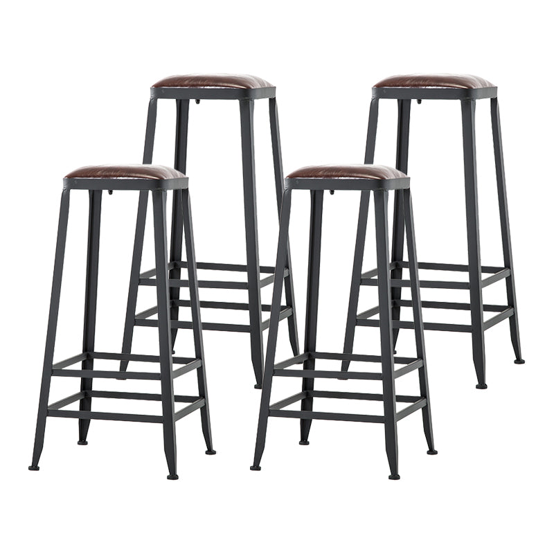 Industrial Armless Backrest Counter Stool Iron Cafe Bar Stool with Leather Cushion Backless 4 Piece Set Bar Stool(31"H) Clearhalo 'Bar Furniture' 'Bar Stools' 'bar_stools' 'furn' 'furn_bar_stools' 'Furniture' 'furniture_bar_stools' 'Kitchen & Dining Furniture' 4927201