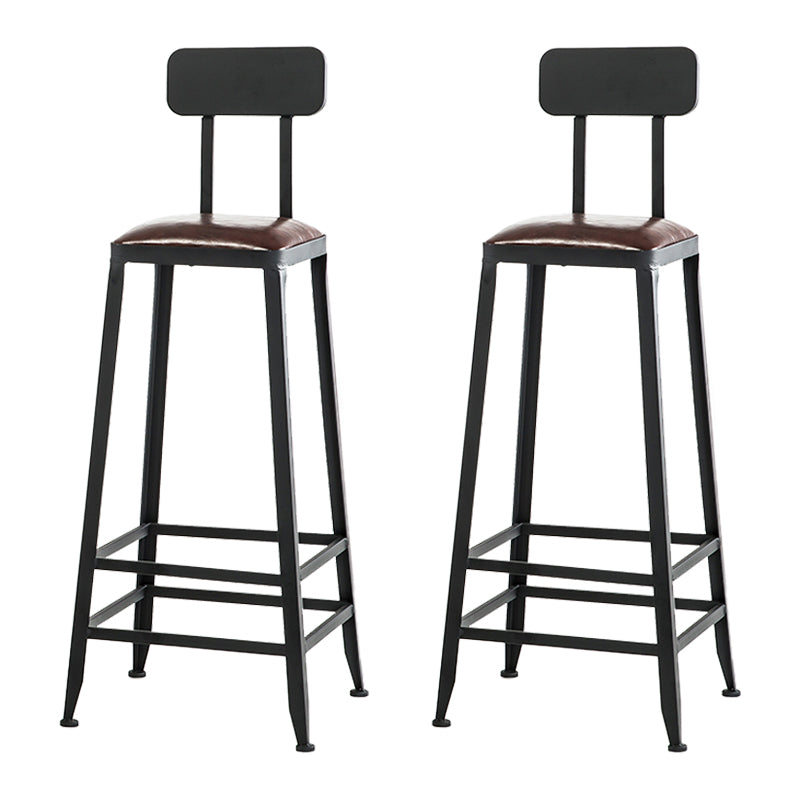 Industrial Armless Backrest Counter Stool Iron Cafe Bar Stool with Leather Cushion With Back 2 Piece Set Bar Stool(31"H) Clearhalo 'Bar Furniture' 'Bar Stools' 'bar_stools' 'furn' 'furn_bar_stools' 'Furniture' 'furniture_bar_stools' 'Kitchen & Dining Furniture' 4927203