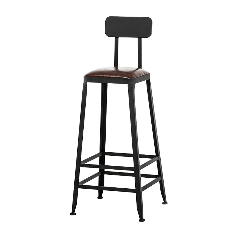 Industrial Armless Backrest Counter Stool Iron Cafe Bar Stool with Leather Cushion With Back 1 Piece Bar Stool(30"H) Clearhalo 'Bar Furniture' 'Bar Stools' 'bar_stools' 'furn' 'furn_bar_stools' 'Furniture' 'furniture_bar_stools' 'Kitchen & Dining Furniture' 4927208