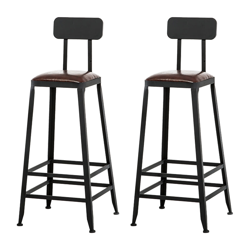 Industrial Armless Backrest Counter Stool Iron Cafe Bar Stool with Leather Cushion With Back 2 Piece Set Bar Stool(30"H) Clearhalo 'Bar Furniture' 'Bar Stools' 'bar_stools' 'furn' 'furn_bar_stools' 'Furniture' 'furniture_bar_stools' 'Kitchen & Dining Furniture' 4927209