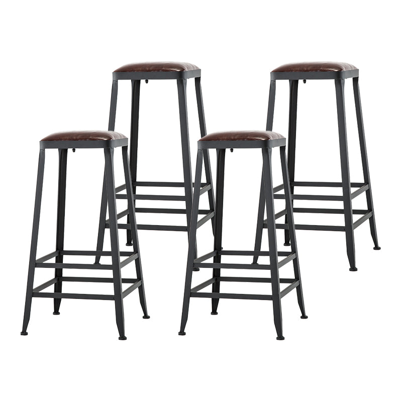 Industrial Armless Backrest Counter Stool Iron Cafe Bar Stool with Leather Cushion Backless 4 Piece Set Bar Stool(30"H) Clearhalo 'Bar Furniture' 'Bar Stools' 'bar_stools' 'furn' 'furn_bar_stools' 'Furniture' 'furniture_bar_stools' 'Kitchen & Dining Furniture' 4927213
