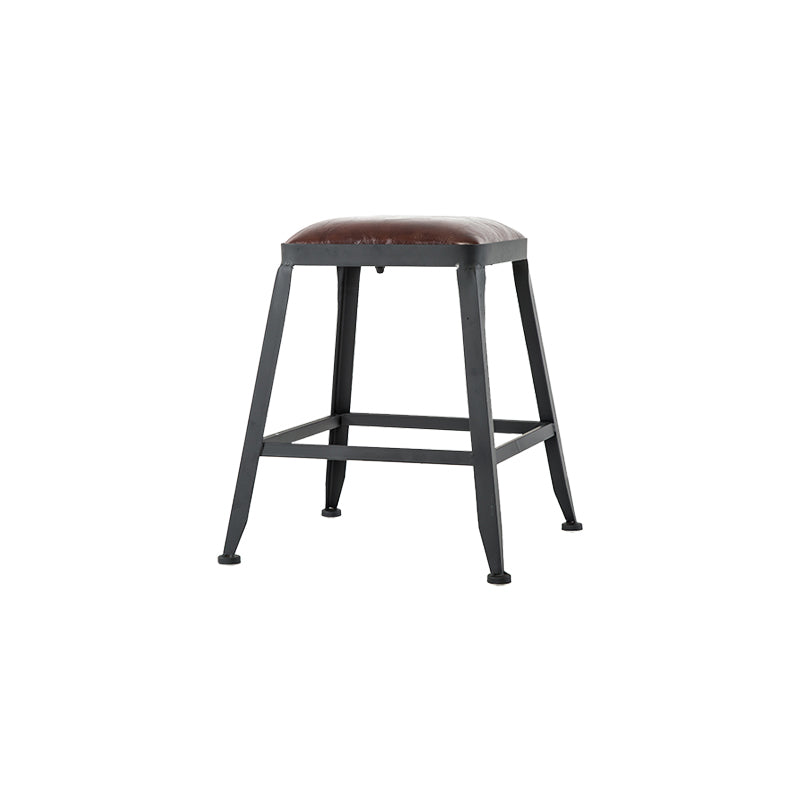 Industrial Armless Backrest Counter Stool Iron Cafe Bar Stool with Leather Cushion Backless 1 Piece Short Stool(18"H) Clearhalo 'Bar Furniture' 'Bar Stools' 'bar_stools' 'furn' 'furn_bar_stools' 'Furniture' 'furniture_bar_stools' 'Kitchen & Dining Furniture' 4927214