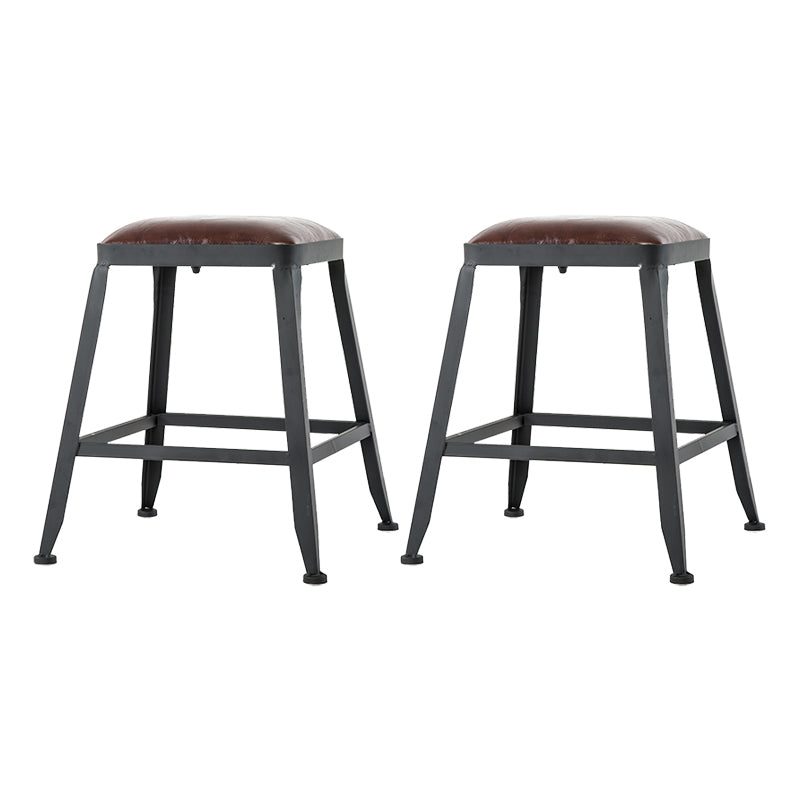 Industrial Armless Backrest Counter Stool Iron Cafe Bar Stool with Leather Cushion Backless 2 Piece Set Short Stool(18"H) Clearhalo 'Bar Furniture' 'Bar Stools' 'bar_stools' 'furn' 'furn_bar_stools' 'Furniture' 'furniture_bar_stools' 'Kitchen & Dining Furniture' 4927215