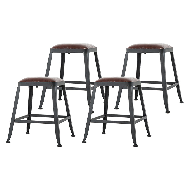 Industrial Armless Backrest Counter Stool Iron Cafe Bar Stool with Leather Cushion Backless 4 Piece Set Short Stool(18"H) Clearhalo 'Bar Furniture' 'Bar Stools' 'bar_stools' 'furn' 'furn_bar_stools' 'Furniture' 'furniture_bar_stools' 'Kitchen & Dining Furniture' 4927216