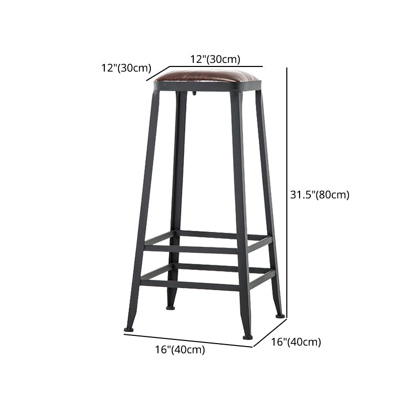 Industrial Armless Backrest Counter Stool Iron Cafe Bar Stool with Leather Cushion Clearhalo 'Bar Furniture' 'Bar Stools' 'bar_stools' 'furn' 'furn_bar_stools' 'Furniture' 'furniture_bar_stools' 'Kitchen & Dining Furniture' 4927224