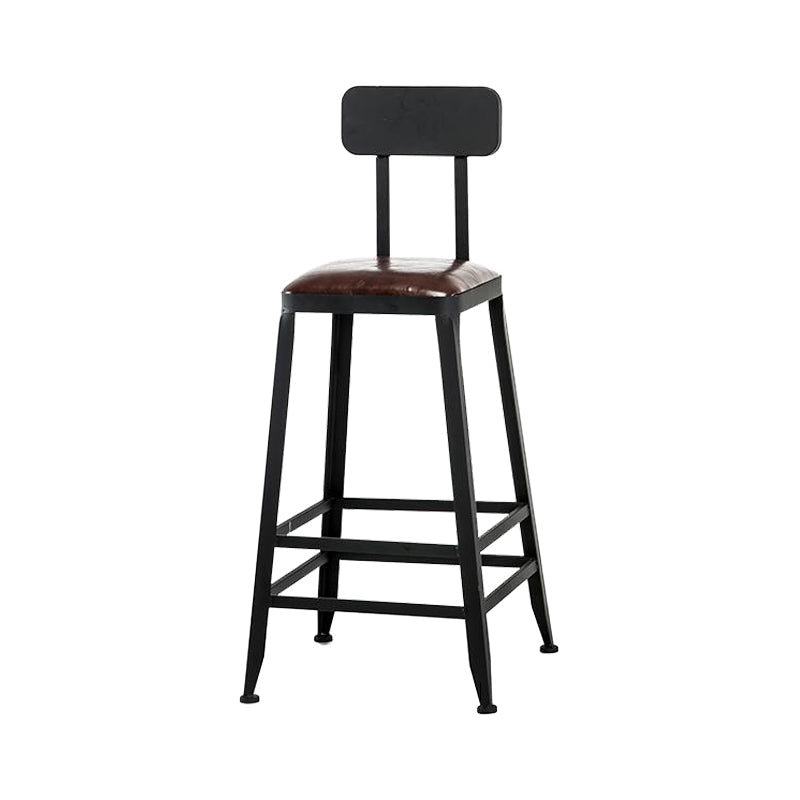 Industrial Armless Counter Stool Iron Cafe Bar Stool with Leather Cushion and Pedal With Back 1 Piece Counter Stool(26"H) Clearhalo 'Bar Furniture' 'Bar Stools' 'bar_stools' 'furn' 'furn_bar_stools' 'Furniture' 'furniture_bar_stools' 'Kitchen & Dining Furniture' 4927226