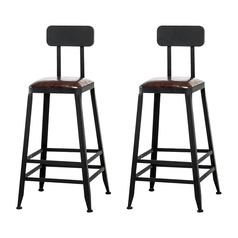 Industrial Armless Counter Stool Iron Cafe Bar Stool with Leather Cushion and Pedal With Back 2 Piece Set Counter Stool(26"H) Clearhalo 'Bar Furniture' 'Bar Stools' 'bar_stools' 'furn' 'furn_bar_stools' 'Furniture' 'furniture_bar_stools' 'Kitchen & Dining Furniture' 4927227
