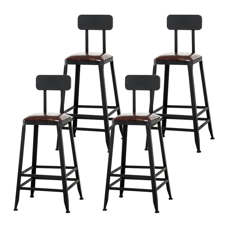 Industrial Armless Counter Stool Iron Cafe Bar Stool with Leather Cushion and Pedal With Back 4 Piece Set Counter Stool(26"H) Clearhalo 'Bar Furniture' 'Bar Stools' 'bar_stools' 'furn' 'furn_bar_stools' 'Furniture' 'furniture_bar_stools' 'Kitchen & Dining Furniture' 4927229