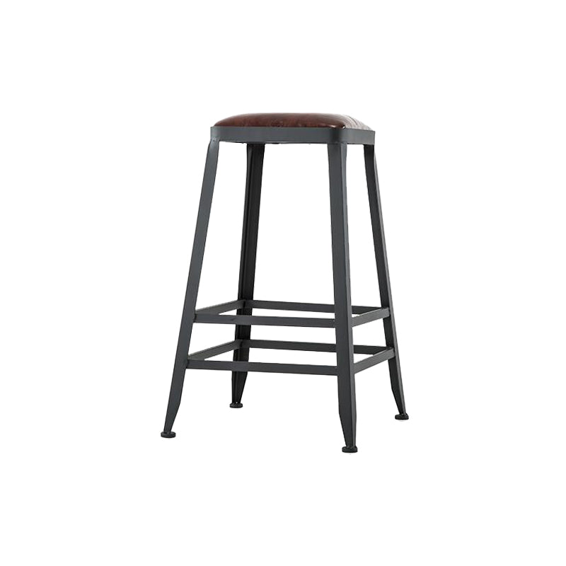 Industrial Armless Counter Stool Iron Cafe Bar Stool with Leather Cushion and Pedal Backless 1 Piece Counter Stool(26"H) Clearhalo 'Bar Furniture' 'Bar Stools' 'bar_stools' 'furn' 'furn_bar_stools' 'Furniture' 'furniture_bar_stools' 'Kitchen & Dining Furniture' 4927231