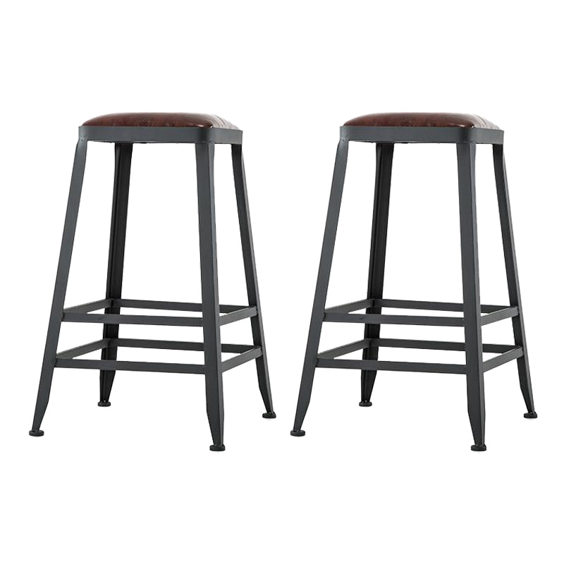 Industrial Armless Counter Stool Iron Cafe Bar Stool with Leather Cushion and Pedal Backless 2 Piece Set Counter Stool(26"H) Clearhalo 'Bar Furniture' 'Bar Stools' 'bar_stools' 'furn' 'furn_bar_stools' 'Furniture' 'furniture_bar_stools' 'Kitchen & Dining Furniture' 4927234