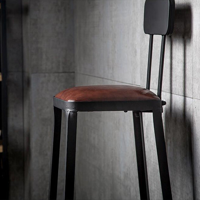 Industrial Armless Counter Stool Iron Cafe Bar Stool with Leather Cushion and Pedal Clearhalo 'Bar Furniture' 'Bar Stools' 'bar_stools' 'furn' 'furn_bar_stools' 'Furniture' 'furniture_bar_stools' 'Kitchen & Dining Furniture' 4927235