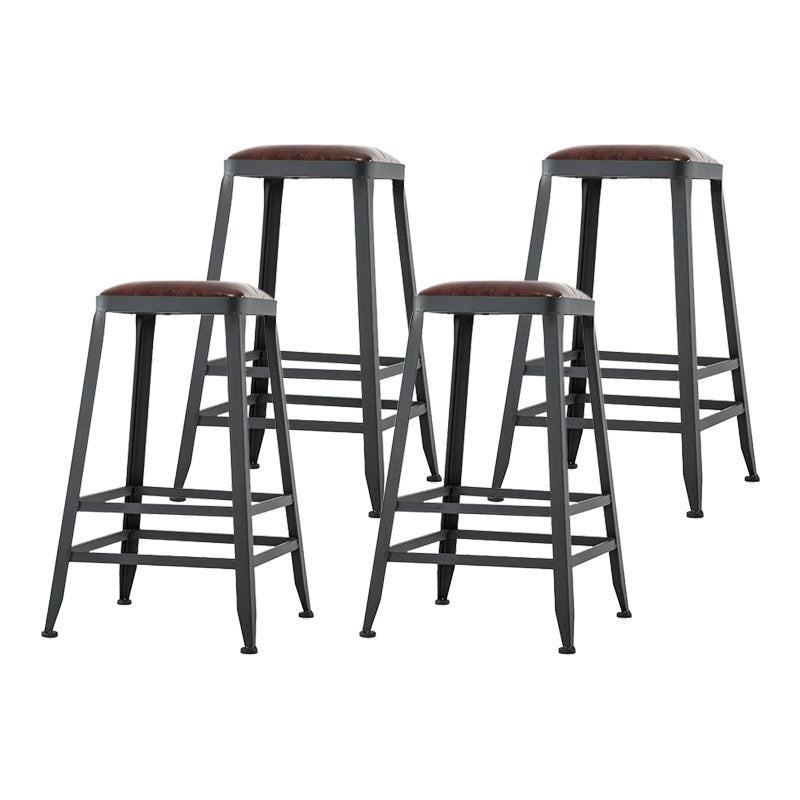Industrial Armless Counter Stool Iron Cafe Bar Stool with Leather Cushion and Pedal Backless 4 Piece Set Counter Stool(26"H) Clearhalo 'Bar Furniture' 'Bar Stools' 'bar_stools' 'furn' 'furn_bar_stools' 'Furniture' 'furniture_bar_stools' 'Kitchen & Dining Furniture' 4927236