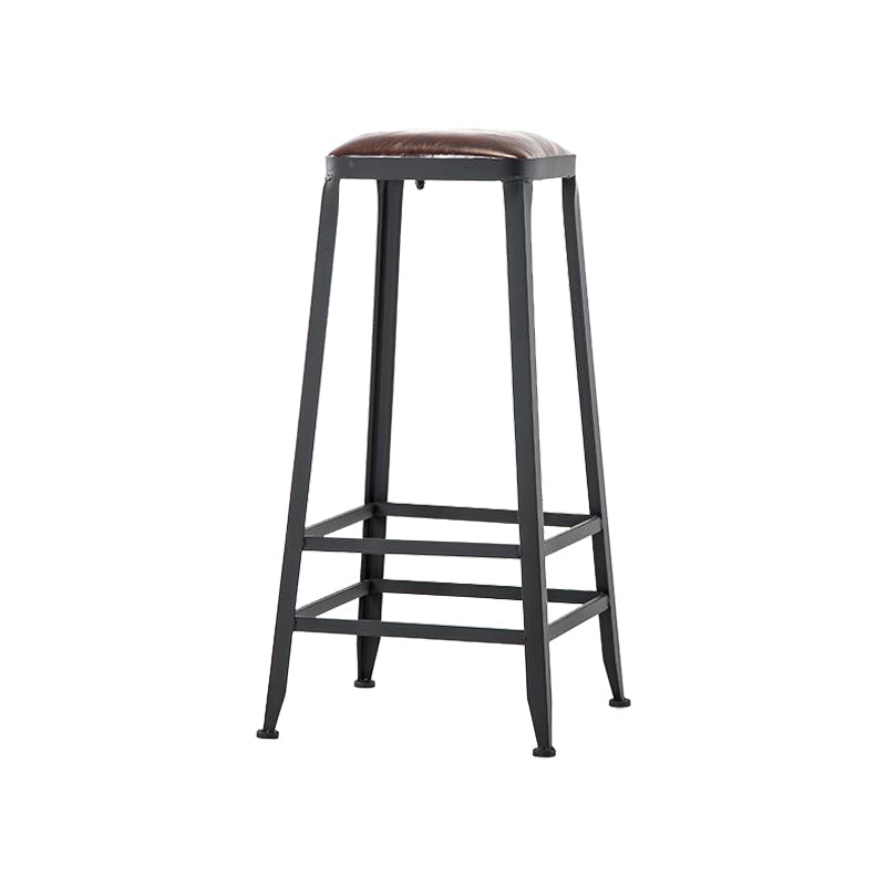 Industrial Armless Counter Stool Iron Cafe Bar Stool with Leather Cushion and Pedal Backless 1 Piece Bar Stool(31"H) Clearhalo 'Bar Furniture' 'Bar Stools' 'bar_stools' 'furn' 'furn_bar_stools' 'Furniture' 'furniture_bar_stools' 'Kitchen & Dining Furniture' 4927238