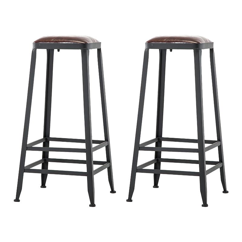 Industrial Armless Counter Stool Iron Cafe Bar Stool with Leather Cushion and Pedal Backless 2 Piece Set Bar Stool(31"H) Clearhalo 'Bar Furniture' 'Bar Stools' 'bar_stools' 'furn' 'furn_bar_stools' 'Furniture' 'furniture_bar_stools' 'Kitchen & Dining Furniture' 4927240