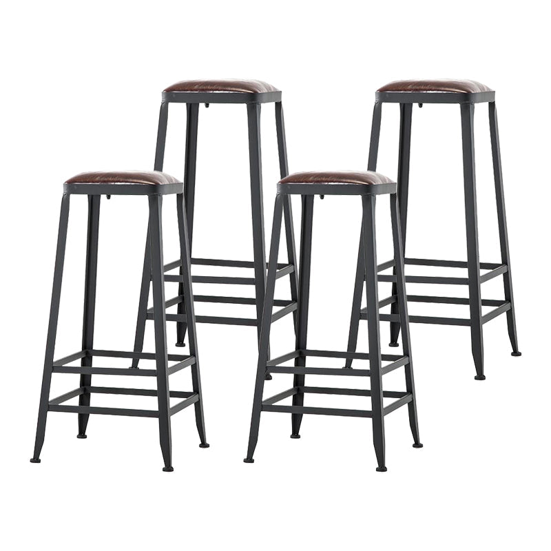 Industrial Armless Counter Stool Iron Cafe Bar Stool with Leather Cushion and Pedal Backless 4 Piece Set Bar Stool(31"H) Clearhalo 'Bar Furniture' 'Bar Stools' 'bar_stools' 'furn' 'furn_bar_stools' 'Furniture' 'furniture_bar_stools' 'Kitchen & Dining Furniture' 4927242