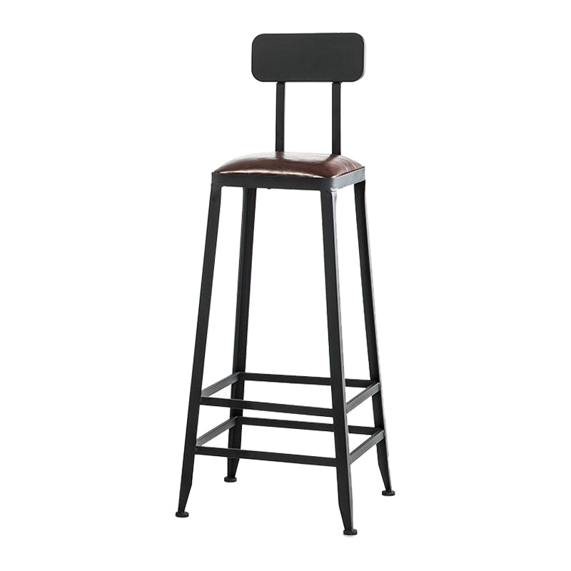 Industrial Armless Counter Stool Iron Cafe Bar Stool with Leather Cushion and Pedal With Back 1 Piece Bar Stool(31"H) Clearhalo 'Bar Furniture' 'Bar Stools' 'bar_stools' 'furn' 'furn_bar_stools' 'Furniture' 'furniture_bar_stools' 'Kitchen & Dining Furniture' 4927243