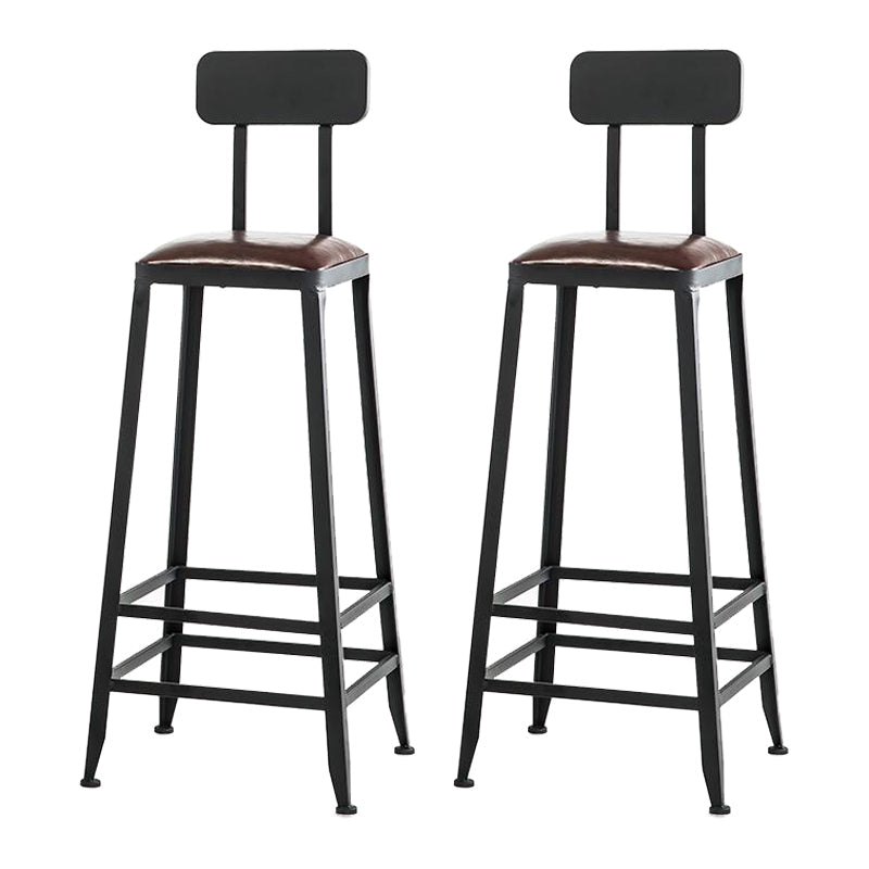 Industrial Armless Counter Stool Iron Cafe Bar Stool with Leather Cushion and Pedal With Back 2 Piece Set Bar Stool(31"H) Clearhalo 'Bar Furniture' 'Bar Stools' 'bar_stools' 'furn' 'furn_bar_stools' 'Furniture' 'furniture_bar_stools' 'Kitchen & Dining Furniture' 4927244
