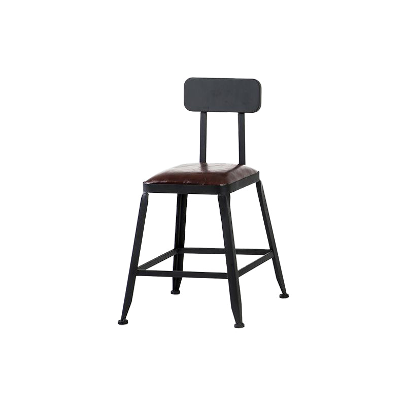 Industrial Armless Counter Stool Iron Cafe Bar Stool with Leather Cushion and Pedal With Back 1 Piece Short Stool(18"H) Clearhalo 'Bar Furniture' 'Bar Stools' 'bar_stools' 'furn' 'furn_bar_stools' 'Furniture' 'furniture_bar_stools' 'Kitchen & Dining Furniture' 4927246
