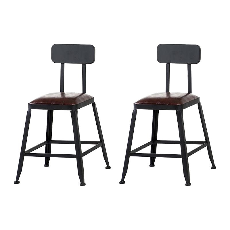 Industrial Armless Counter Stool Iron Cafe Bar Stool with Leather Cushion and Pedal With Back 2 Piece Set Short Stool(18"H) Clearhalo 'Bar Furniture' 'Bar Stools' 'bar_stools' 'furn' 'furn_bar_stools' 'Furniture' 'furniture_bar_stools' 'Kitchen & Dining Furniture' 4927247