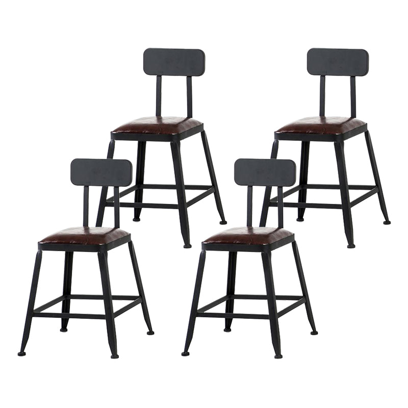 Industrial Armless Counter Stool Iron Cafe Bar Stool with Leather Cushion and Pedal With Back 4 Piece Set Short Stool(18"H) Clearhalo 'Bar Furniture' 'Bar Stools' 'bar_stools' 'furn' 'furn_bar_stools' 'Furniture' 'furniture_bar_stools' 'Kitchen & Dining Furniture' 4927248