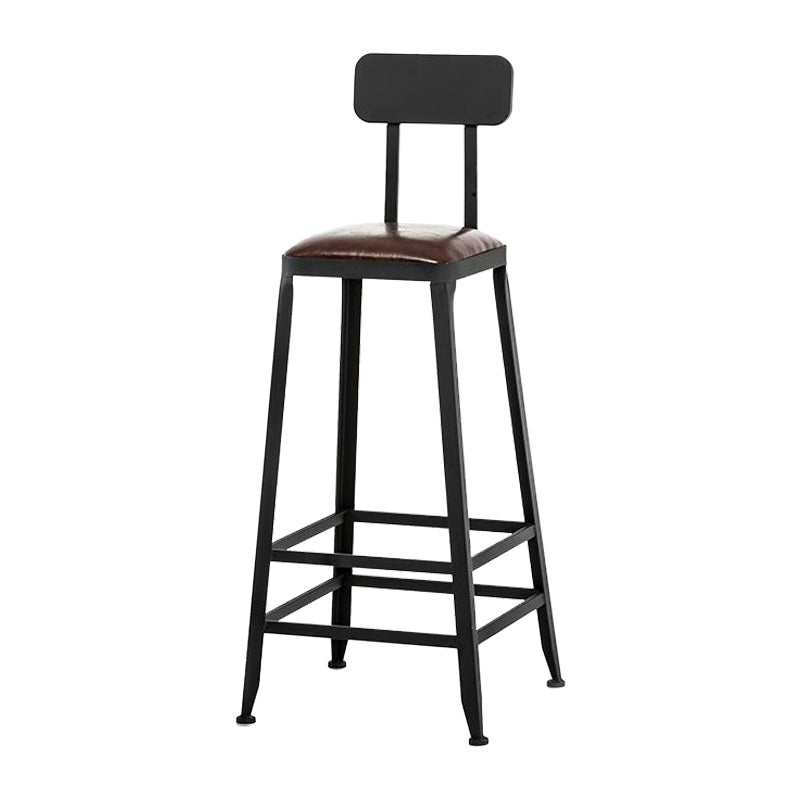 Industrial Armless Counter Stool Iron Cafe Bar Stool with Leather Cushion and Pedal With Back 1 Piece Bar Stool(30"H) Clearhalo 'Bar Furniture' 'Bar Stools' 'bar_stools' 'furn' 'furn_bar_stools' 'Furniture' 'furniture_bar_stools' 'Kitchen & Dining Furniture' 4927249