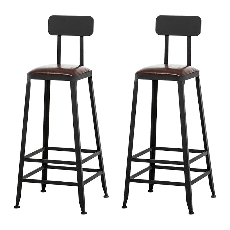 Industrial Armless Counter Stool Iron Cafe Bar Stool with Leather Cushion and Pedal With Back 2 Piece Set Bar Stool(30"H) Clearhalo 'Bar Furniture' 'Bar Stools' 'bar_stools' 'furn' 'furn_bar_stools' 'Furniture' 'furniture_bar_stools' 'Kitchen & Dining Furniture' 4927250