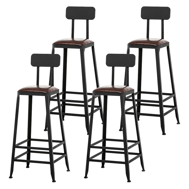 Industrial Armless Counter Stool Iron Cafe Bar Stool with Leather Cushion and Pedal With Back 4 Piece Set Bar Stool(30"H) Clearhalo 'Bar Furniture' 'Bar Stools' 'bar_stools' 'furn' 'furn_bar_stools' 'Furniture' 'furniture_bar_stools' 'Kitchen & Dining Furniture' 4927251