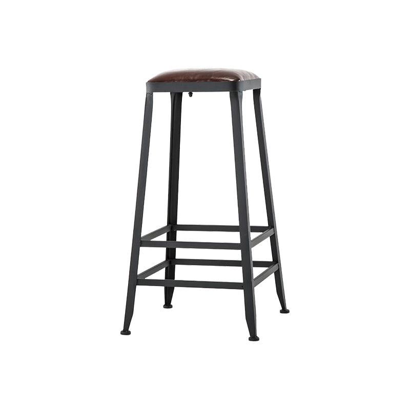 Industrial Armless Counter Stool Iron Cafe Bar Stool with Leather Cushion and Pedal Backless 1 Piece Bar Stool(30"H) Clearhalo 'Bar Furniture' 'Bar Stools' 'bar_stools' 'furn' 'furn_bar_stools' 'Furniture' 'furniture_bar_stools' 'Kitchen & Dining Furniture' 4927252