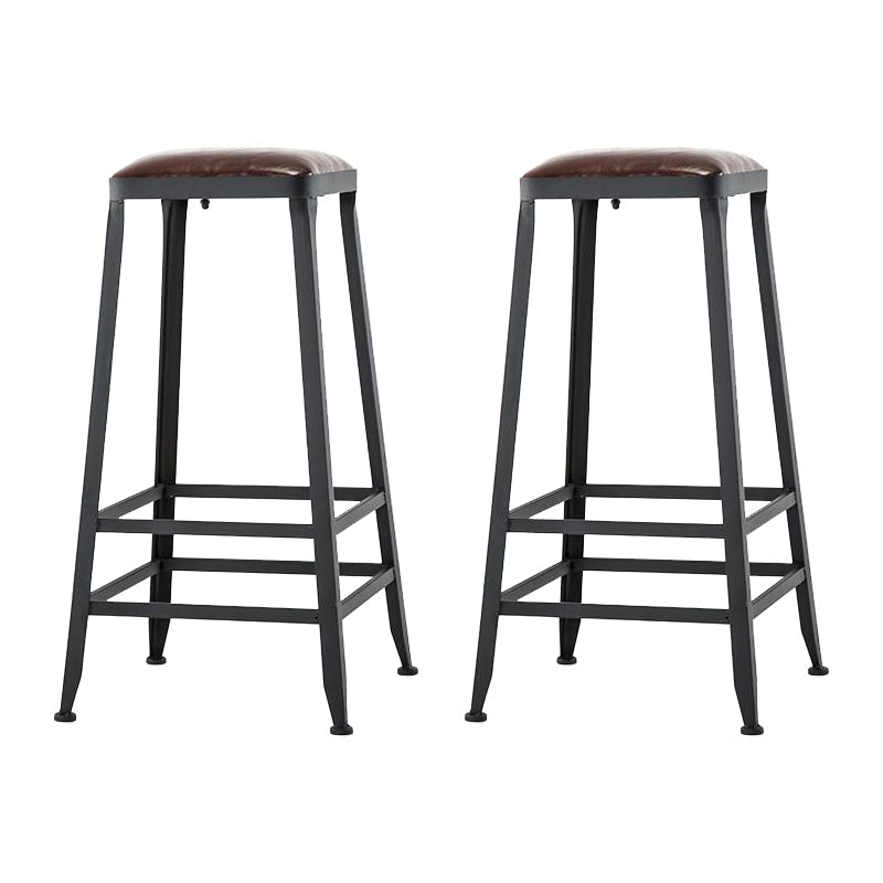 Industrial Armless Counter Stool Iron Cafe Bar Stool with Leather Cushion and Pedal Backless 2 Piece Set Bar Stool(30"H) Clearhalo 'Bar Furniture' 'Bar Stools' 'bar_stools' 'furn' 'furn_bar_stools' 'Furniture' 'furniture_bar_stools' 'Kitchen & Dining Furniture' 4927253