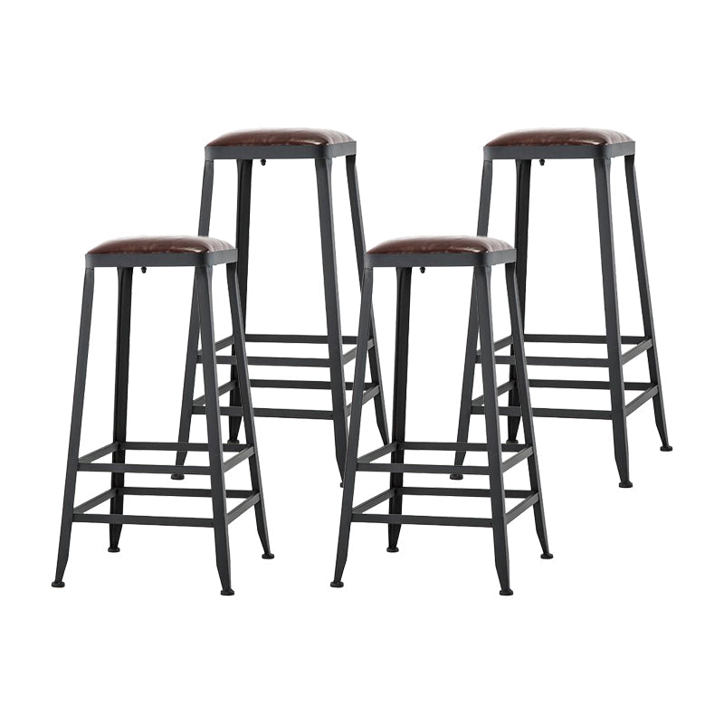 Industrial Armless Counter Stool Iron Cafe Bar Stool with Leather Cushion and Pedal Backless 4 Piece Set Bar Stool(30"H) Clearhalo 'Bar Furniture' 'Bar Stools' 'bar_stools' 'furn' 'furn_bar_stools' 'Furniture' 'furniture_bar_stools' 'Kitchen & Dining Furniture' 4927254