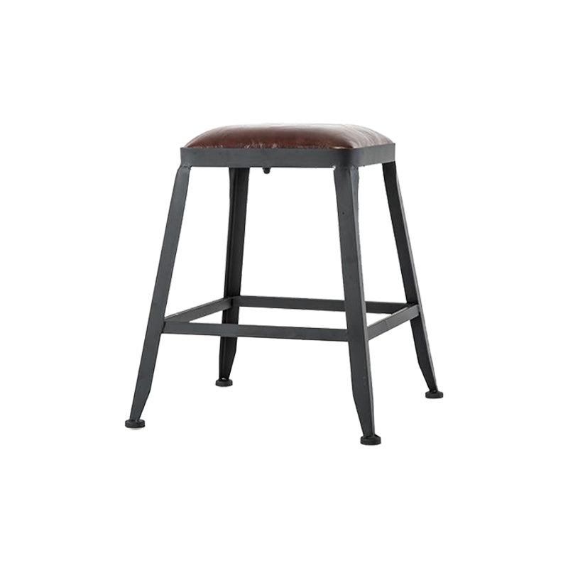 Industrial Armless Counter Stool Iron Cafe Bar Stool with Leather Cushion and Pedal Backless 1 Piece Short Stool(18"H) Clearhalo 'Bar Furniture' 'Bar Stools' 'bar_stools' 'furn' 'furn_bar_stools' 'Furniture' 'furniture_bar_stools' 'Kitchen & Dining Furniture' 4927255