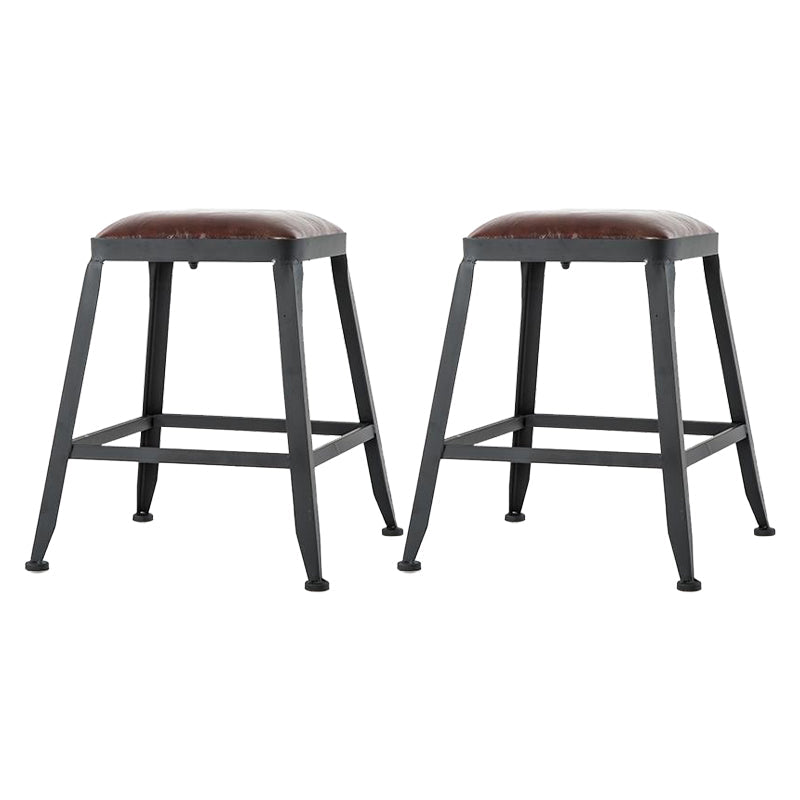 Industrial Armless Counter Stool Iron Cafe Bar Stool with Leather Cushion and Pedal Backless 2 Piece Set Short Stool(18"H) Clearhalo 'Bar Furniture' 'Bar Stools' 'bar_stools' 'furn' 'furn_bar_stools' 'Furniture' 'furniture_bar_stools' 'Kitchen & Dining Furniture' 4927256