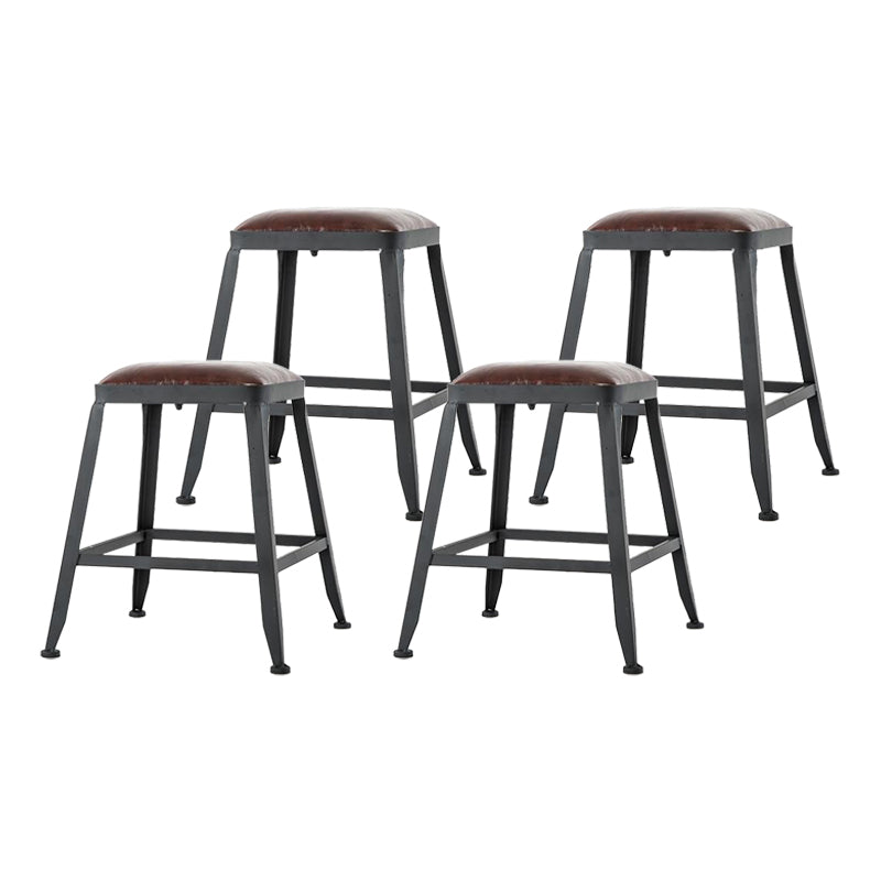 Industrial Armless Counter Stool Iron Cafe Bar Stool with Leather Cushion and Pedal Backless 4 Piece Set Short Stool(18"H) Clearhalo 'Bar Furniture' 'Bar Stools' 'bar_stools' 'furn' 'furn_bar_stools' 'Furniture' 'furniture_bar_stools' 'Kitchen & Dining Furniture' 4927257