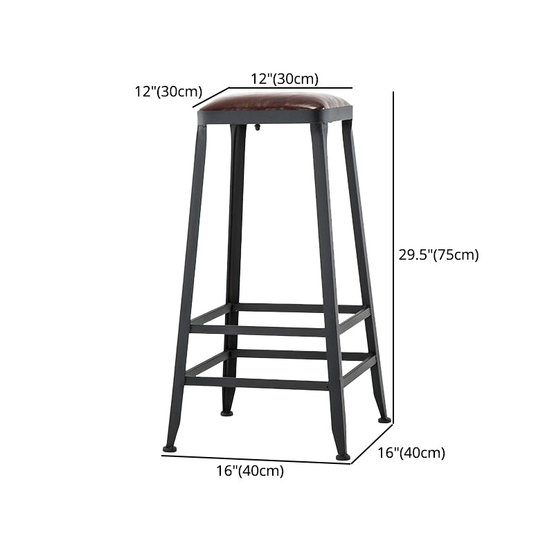 Industrial Armless Counter Stool Iron Cafe Bar Stool with Leather Cushion and Pedal Clearhalo 'Bar Furniture' 'Bar Stools' 'bar_stools' 'furn' 'furn_bar_stools' 'Furniture' 'furniture_bar_stools' 'Kitchen & Dining Furniture' 4927263
