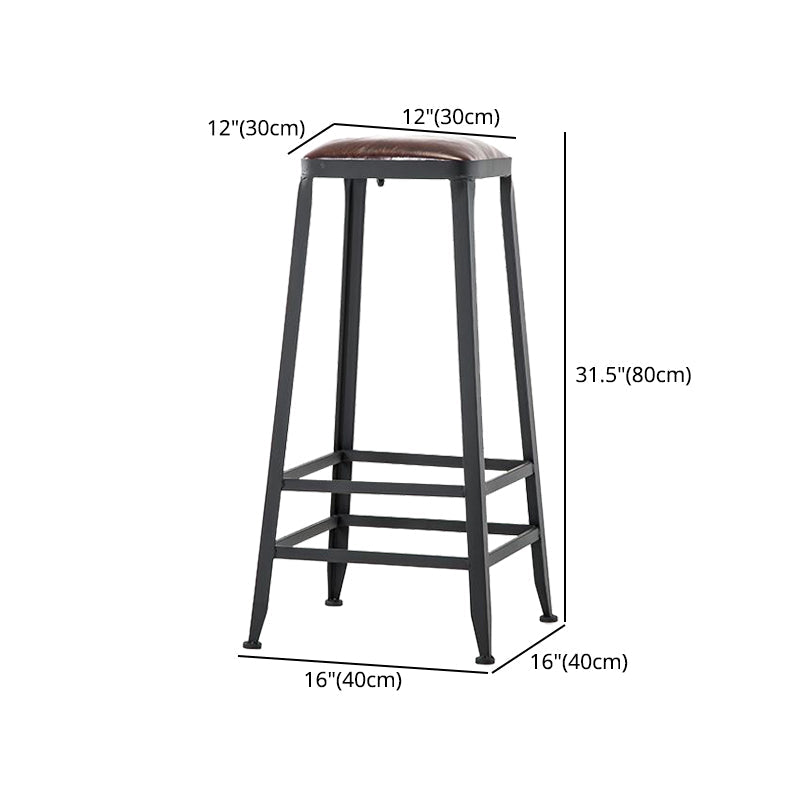 Industrial Armless Counter Stool Iron Cafe Bar Stool with Leather Cushion and Pedal Clearhalo 'Bar Furniture' 'Bar Stools' 'bar_stools' 'furn' 'furn_bar_stools' 'Furniture' 'furniture_bar_stools' 'Kitchen & Dining Furniture' 4927265