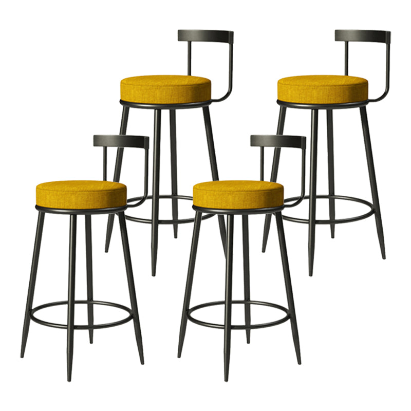 Industrial Armless Backrest Counter Stool Iron Cafe Bar Stool with Cushion and Pedal Yellow 4 Piece Set Clearhalo 'Bar Furniture' 'Bar Stools' 'bar_stools' 'furn' 'furn_bar_stools' 'Furniture' 'furniture_bar_stools' 'Kitchen & Dining Furniture' 4927271