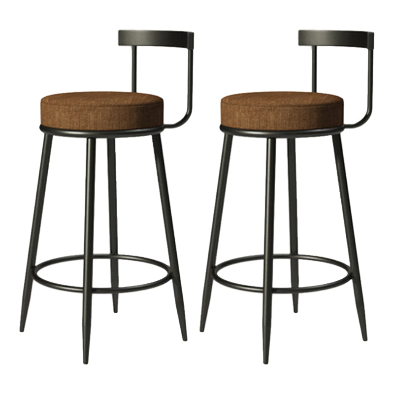 Industrial Armless Backrest Counter Stool Iron Cafe Bar Stool with Cushion and Pedal Brown 2 Piece Set Clearhalo 'Bar Furniture' 'Bar Stools' 'bar_stools' 'furn' 'furn_bar_stools' 'Furniture' 'furniture_bar_stools' 'Kitchen & Dining Furniture' 4927285
