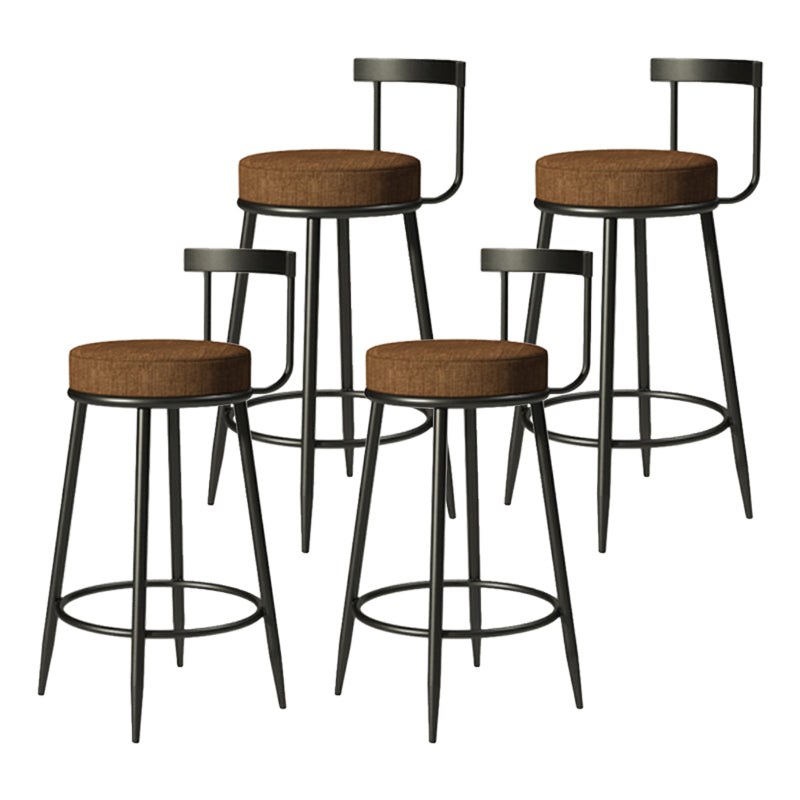 Industrial Armless Backrest Counter Stool Iron Cafe Bar Stool with Cushion and Pedal Brown 4 Piece Set Clearhalo 'Bar Furniture' 'Bar Stools' 'bar_stools' 'furn' 'furn_bar_stools' 'Furniture' 'furniture_bar_stools' 'Kitchen & Dining Furniture' 4927286